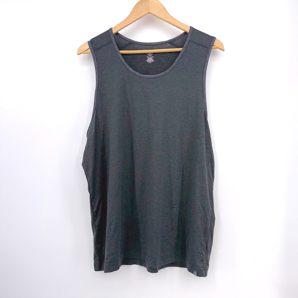 Gaiam Mens L Everyday‎ Basic Muscle Tank Heather Black NWT Workout Gym Yoga
